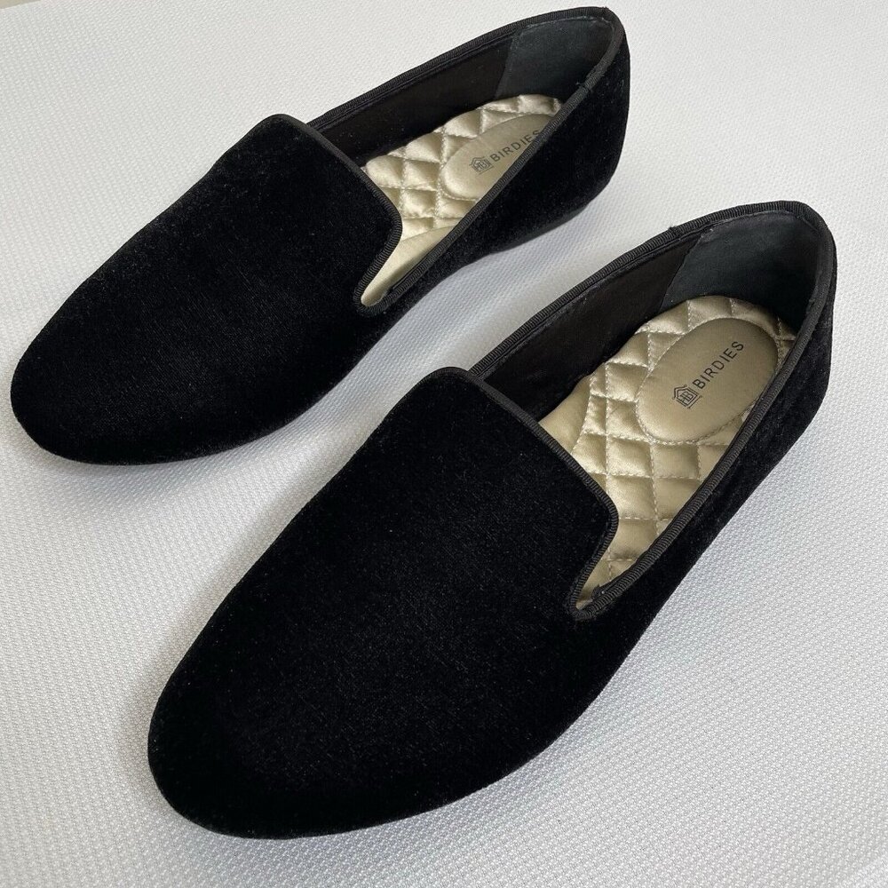 BIRDIES The Starling Black Velvet Loafer Sz 8 Comfy Classic Slip On Flat